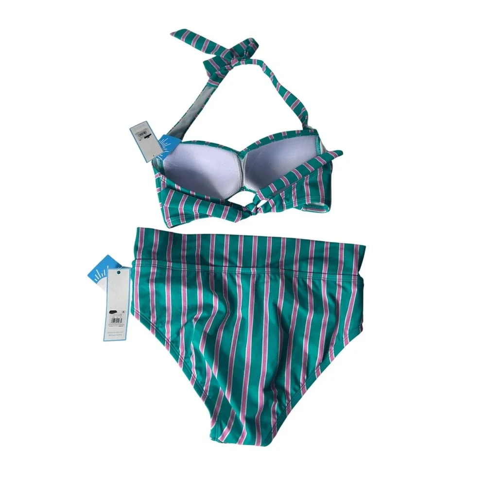 Draper James RSVP Prep In Your Step Striped Bikini Set Green Pink Size Small NEW